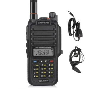 baofeng gt-3wp ip67 dual band two-way radio, 144-148mhz 420-450mhz, waterproof dustproof walkie talkie transceiver, black 1 pack