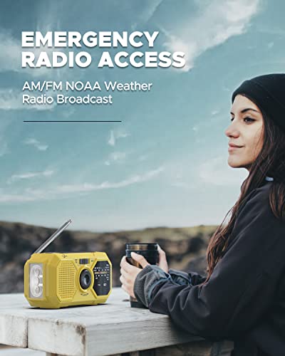 Emergency Weather Radio with Hand Crank Solar Cell Phone Charger, Portable 3500mAh Power Bank NOAA/AM/FM Radio,Battery Power Weather Alert Radios with Flashlights for Emergencies Radio Survial