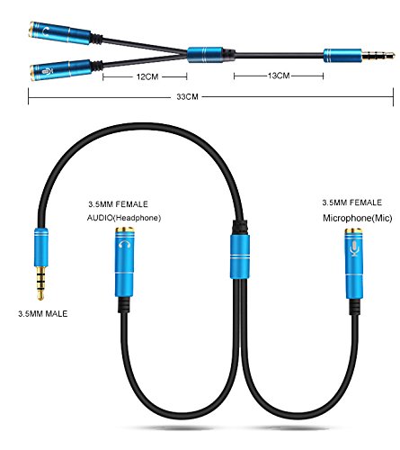 ENVEL Headset Adapter Y Splitter 3.5mm Jack Cable with Separate Mic and Audio Headphone Connector Mutual Convertors for Gaming Headset, PS4, Xbox One, Notebook, Mobile Phone and Tablet 30CM/12 Inch