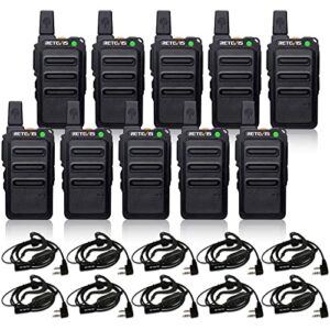 retevis rt19 ultra-slim two way radios,portable frs walkie talkies adults with earpiece,rechargeable 1300mah battery,metal clip,for school security retail healthcare(10 pack)