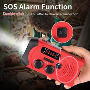 Emergency Crank Radio with 2000mAh Emergency Power Bank, AM/FM NOAA Solar Powered Crank Wind Up Radio with SOS Alarm, Bright Flashlight, Emergency Power Bank for Cellphone, Used for Outdoor&Emergency