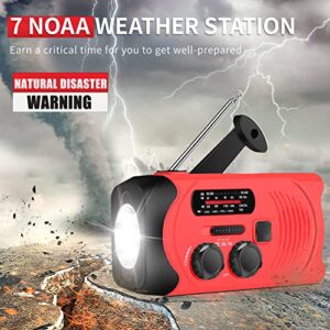 Emergency Crank Radio with 2000mAh Emergency Power Bank, AM/FM NOAA Solar Powered Crank Wind Up Radio with SOS Alarm, Bright Flashlight, Emergency Power Bank for Cellphone, Used for Outdoor&Emergency