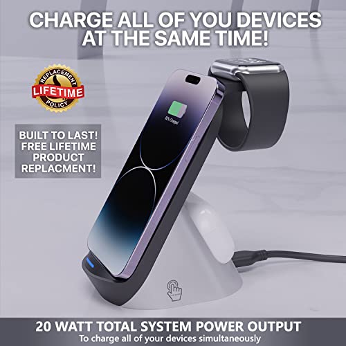TopTier 3 in 1 Wireless Charging Station Dock, 20W Total System Power, iPhone Apple Watch Airpods and Samgsung Phones