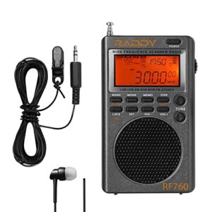raddy rf760 portable ssb shortwave radio receiver with noaa alert, full band am/fm/sw/cb/vhf/uhf/wx/air, battery operated, rechargeable digital radio with earphone jack and 9.7ft wire antenna