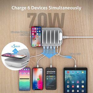SooPii 70W Charging Station for Multiple Devices,5 Port Charging Dock with 15W Wireless Charger, 25W USB C PD/PPS Fast Charging for lPad,lPhone 13/Xs/Max/12/Samsung,5pcs Mixed Charging Cables Included