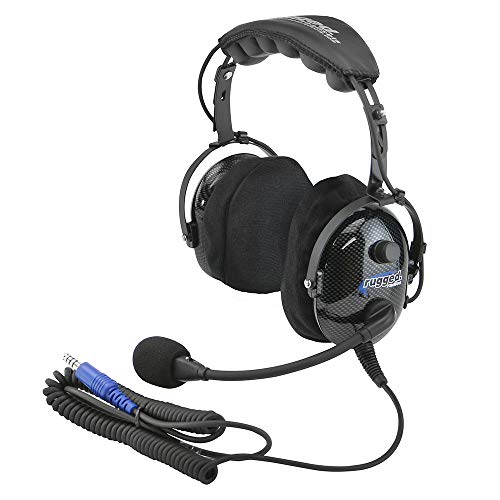 Rugged Carbon Fiber Over The Head Ultimate Headset for Off Road Air Boats Intercoms - Features Gel Ear Seals Cloth Ear Covers and Noise Cancelling Microphone