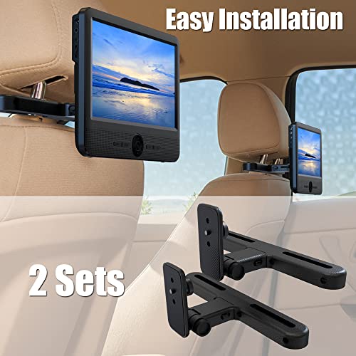 Car Headrest Mount, Sylvania/WONNIE/FANGOR/Arafuna/UEME Car DVD Player Holder, Sturdy Mount for Portable Dual Screen Headrest TV, [Angle Adjustable], [2 Sets]