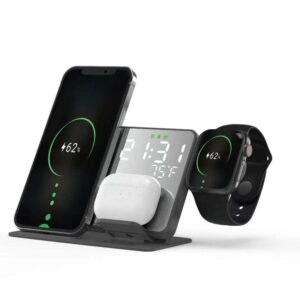 tech starving’s 3 in 1 wireless charger with clock/alarm—fast charging—for iphone 14/13/12/11/xs/x/8—apple watch series—airpods & samsung phone series