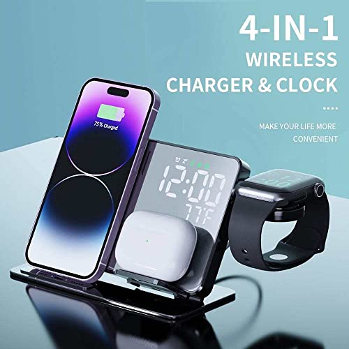 Tech Starving's 3 in 1 Wireless Charger with Clock/Alarm—Fast Charging—For iPhone 14/13/12/11/XS/X/8—Apple Watch Series—AirPods & Samsung Phone Series