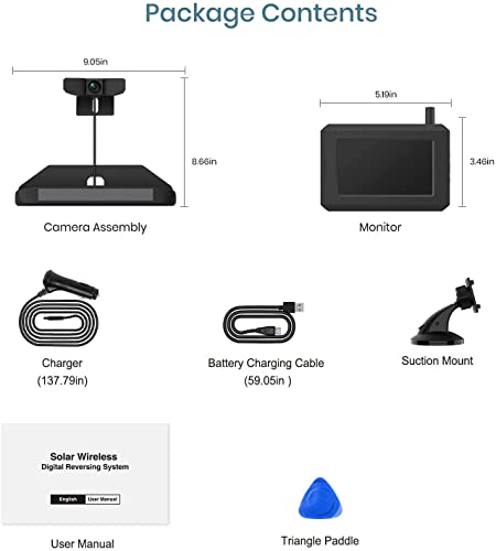 Solar Wireless Backup Camera for Trucks,3 Mins DIY Installation with Digital Signal Back Up Camera Systems Wireless,Waterproof Reverse Hitch Trailer Rear View Camera for Car,Truck,Small RV(SunGo Pro)