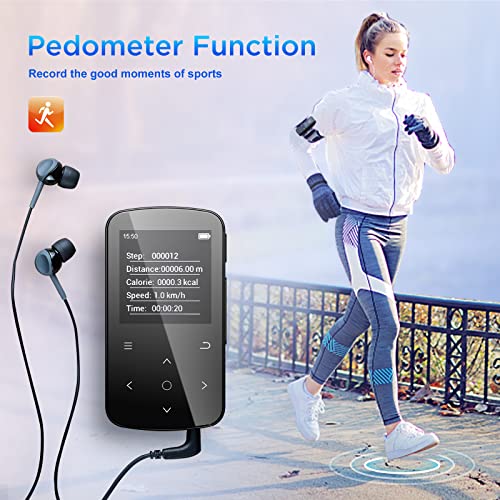 64 GB Clip MP3 Player, ZOOAOXO Music Player with Bluetooth 5.2, HD Screen, HiFi Sound, Voice Recorder, FM Radio, Pedometer, 1.04 oz Ultra-Light, Great for Sports, Card Reader and Earphones Included