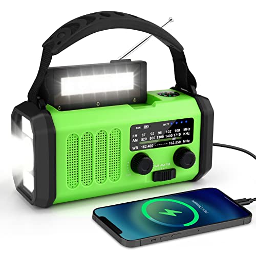 SprGri Weather Radio, 10000mAh Emergency Solar AM/FM/NOAA Radio, Rechargeable, Portable Hand Crank Dynamo Radio, with LED Torch, Reading Lamp, USB Phone Charger, SOS Alarm, for Outdoor Camping Hiking