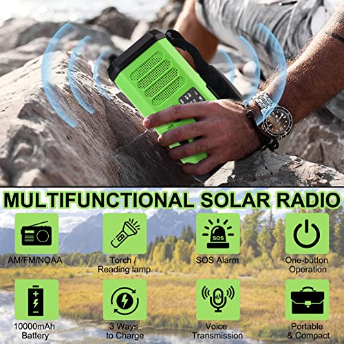 SprGri Weather Radio, 10000mAh Emergency Solar AM/FM/NOAA Radio, Rechargeable, Portable Hand Crank Dynamo Radio, with LED Torch, Reading Lamp, USB Phone Charger, SOS Alarm, for Outdoor Camping Hiking