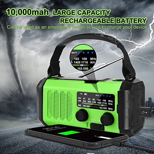 SprGri Weather Radio, 10000mAh Emergency Solar AM/FM/NOAA Radio, Rechargeable, Portable Hand Crank Dynamo Radio, with LED Torch, Reading Lamp, USB Phone Charger, SOS Alarm, for Outdoor Camping Hiking