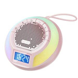 tribit aquaease bluetooth shower speaker, ipx7 waterproof wireless speaker, 18h playtime, built-in mic, mini speaker with light, stereo pair, app control, portable speaker for outdoor and home (pink)