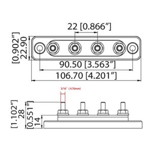 Gloaso 100 Amp Common Bus Bar 12V- 48V DC, Copper Made, 4 x 3/16” Post Terminal Power Distribution Block with Cover, Red & Black, 100A Busbar 2 Pack