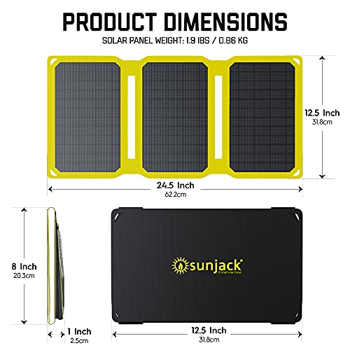 SunJack 25 Watt Foldable IP67 Waterproof ETFE Monocrystalline Solar Panel + 2X 10000mAh Power Banks with USB-A and USB-C for Cell Phones, Tablets and Portable for Backpacking, Camping, Hiking