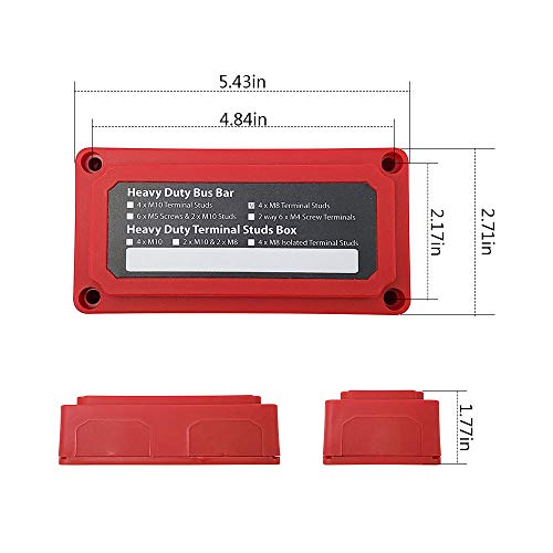 IZTOSS 300A Bus Bar 5/16" Heavy Duty Module Design BusBar Box Power Distribution Block 48V 4X M8 Terminal Studs Battery Junction Block for Battery Marine RV Truck (Red)