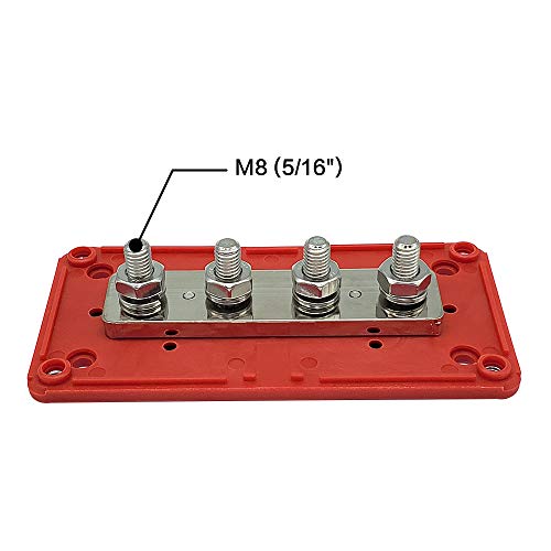 IZTOSS 300A Bus Bar 5/16" Heavy Duty Module Design BusBar Box Power Distribution Block 48V 4X M8 Terminal Studs Battery Junction Block for Battery Marine RV Truck (Red)