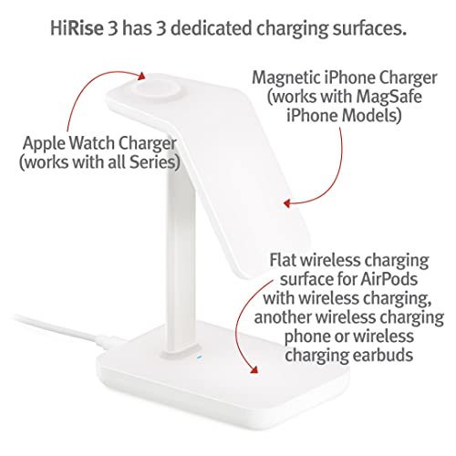 Twelve South HiRise 3 | 3-in-1 Magnetic Charging Station for iPhone, AirPods and Apple Watch + 5 ft USB-C Cable (Black)