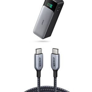 Anker 765 USB C to USB C Cable (140W 6ft Nylon), USB 2.0 Fast Charging USB C Cable & Anker 737 Power Bank (PowerCore 24K) for MacBook Pro 2021, iPad Pro, Samsung Galaxy S21, Pixel, and More.