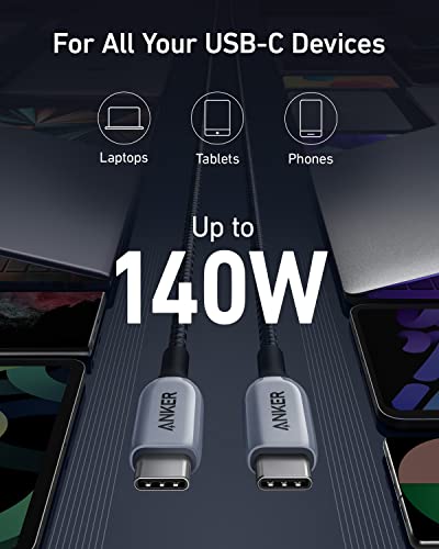 Anker 765 USB C to USB C Cable (140W 6ft Nylon), USB 2.0 Fast Charging USB C Cable & Anker 737 Power Bank (PowerCore 24K) for MacBook Pro 2021, iPad Pro, Samsung Galaxy S21, Pixel, and More.