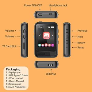 32GB Mp3 Player with Bluetooth, Portable Music Player Built-in Micro SD Card Slot and HD Speaker Support FM Radio Voice Record Video Ebook Alarm Full-Touch Screen Mp3 Mp4 Player for Running