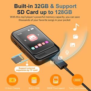 32GB Mp3 Player with Bluetooth, Portable Music Player Built-in Micro SD Card Slot and HD Speaker Support FM Radio Voice Record Video Ebook Alarm Full-Touch Screen Mp3 Mp4 Player for Running