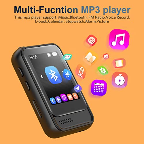 32GB Mp3 Player with Bluetooth, Portable Music Player Built-in Micro SD Card Slot and HD Speaker Support FM Radio Voice Record Video Ebook Alarm Full-Touch Screen Mp3 Mp4 Player for Running