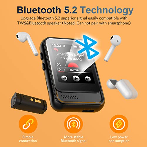 32GB Mp3 Player with Bluetooth, Portable Music Player Built-in Micro SD Card Slot and HD Speaker Support FM Radio Voice Record Video Ebook Alarm Full-Touch Screen Mp3 Mp4 Player for Running