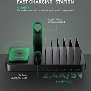 Wireless Charging Station for Multiple Devices, 8 in 1 USB Charging Dock with 10W Wireless Charger and 9 Short USB Cables for Phone/Tablets-Black