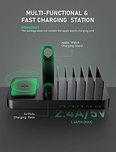 Wireless Charging Station for Multiple Devices, 8 in 1 USB Charging Dock with 10W Wireless Charger and 9 Short USB Cables for Phone/Tablets-Black