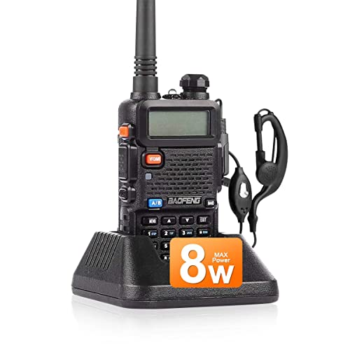 Baofeng UV-5R 8 Watt Ham Two Way Radio Upgrade Version (144-148/420-450Mhz), Dual Band Walkie Talkie 1800mAh Li-ion Battery