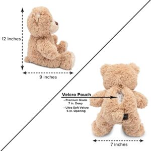 Inventiv Teddy Bear with Pouch, Easily Insert a Recordable Sound Module (Sold Separately), Plush Toy Stuffed Animal (Teddy Bear w/Pouch)