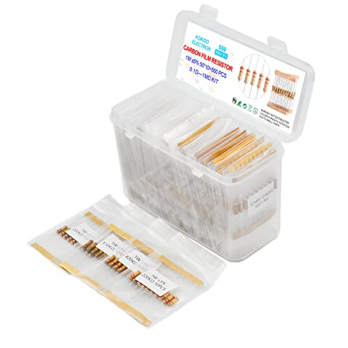 KOKISO 1W 1 Watts 550PCS 55 Value (0.1 ohm—1M ohm) Carbon Film Resistor +/-5% Assorted Kit Assortment