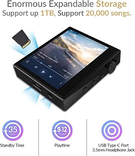 HIDIZS AP80 High Resolution Lossless MP3 Music Player with LDAC/aptX/FLAC/Hi-Res Audio/FM Radio, Hi-Fi Bluetooth Audio Player with Full Touch Screen (Black)