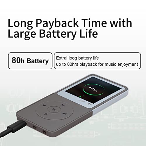 MP3 Player,Voice Recorder,MP4 Player with Bluetooth 16GB Portable Digital HiFi Lossless Music Long Battery Time 1.8" Screen Support up to 128GB White