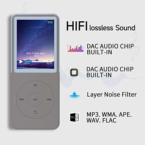 MP3 Player,Voice Recorder,MP4 Player with Bluetooth 16GB Portable Digital HiFi Lossless Music Long Battery Time 1.8" Screen Support up to 128GB White