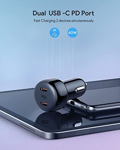 [Apple MFi Certified] USB C Car Charger, for iPhone Fast Car Charger PD 40W Dual Ports 2Pack Car Phone Charger with Lightning Cable Compatible with iPhone 14/13/12/11/Pro/MAX/XS/iPad Pro/Samsung