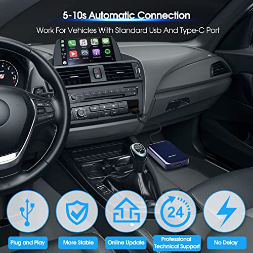 Carplay Wireless Adapter, Wireless Carplay Compatible with All Factory Apple CarPlay Cars, Plug & Play, Carplay Adapter Compatible for Audi/Volvo/Porsche/Ford,5G Chip Faster Connection