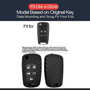 INFIPAR Compatible with Chevrolet Camaro Cruze Equinox Impala Malibu Limited GMC Terrain Buick Lacrosse Regal Flip 5 BTS Carbon Fiber Looks Silicone FOB Key Case Cover Remote Holder, 2pcs