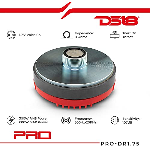 DS18 PRO-DR1.75 1.75” VC Titanium Compression Driver - 600 Watts Max Power, 300 Watts RMS, 8 Ohms, Set of 1 Tweeter