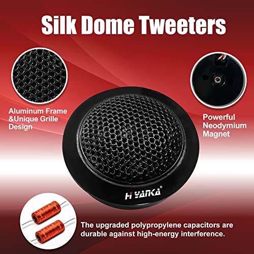 H YANKA 160 Watt CTW-02 Tweeters for Car Audio, Powerful Neodymium Magnet, PRO Neodymium Silk Dome,Easy to Mount,High Performance Component Tweeter System - Tweeters Included（Pair）