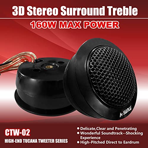 H YANKA 160 Watt CTW-02 Tweeters for Car Audio, Powerful Neodymium Magnet, PRO Neodymium Silk Dome,Easy to Mount,High Performance Component Tweeter System - Tweeters Included（Pair）