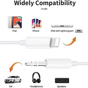 Aux Cord for iPhone,esbeecables 2Pack Lightning to 3.5mm Aux Cable for Car Compatible with iPhone 14 13 12 11 XS XR X 8 7 iPad for Car Home Stereo, Speaker, Headphone, Support All iOS - 3.3ft (White)