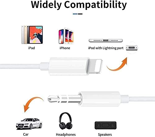 Aux Cord for iPhone,esbeecables 2Pack Lightning to 3.5mm Aux Cable for Car Compatible with iPhone 14 13 12 11 XS XR X 8 7 iPad for Car Home Stereo, Speaker, Headphone, Support All iOS - 3.3ft (White)