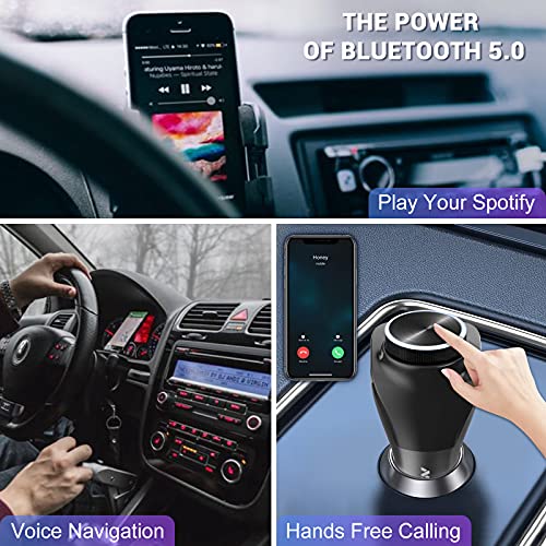 FM Transmitter Car Bluetooth 5.0,NECESPOW QC3.0 USB Charger w/AUX Cable, Hands-Free Car Radio Adapter Supports AUX & U Disk, Wireless Call for iOS and Android Devices