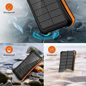 Portable Charger 20000mAh Power Bank Fast Charging PD 18W Solar Charger with 3A USB-C Cable Slim Light Power Pack with LED Flashlights Solar Power Bank for iPhone.