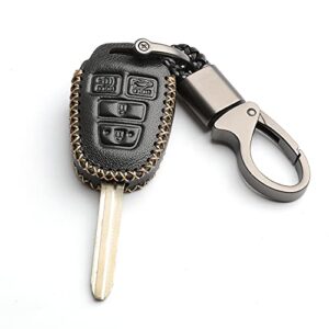 WFMJ Leather for Toyota Camry SE LE Sequoia Avalon Corolla RAV4 Venza Remote 4 Buttons Key Case Holder Cover Fob Chain (Black)