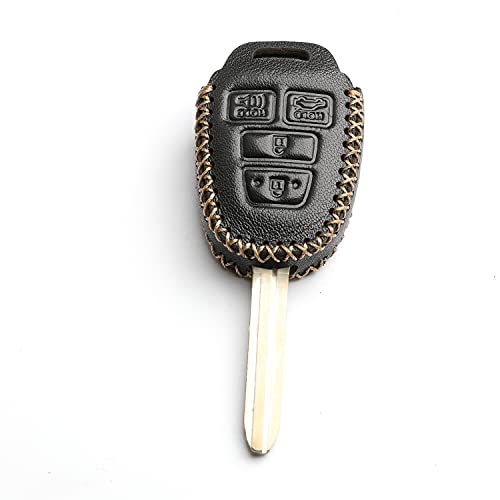 WFMJ Leather for Toyota Camry SE LE Sequoia Avalon Corolla RAV4 Venza Remote 4 Buttons Key Case Holder Cover Fob Chain (Black)